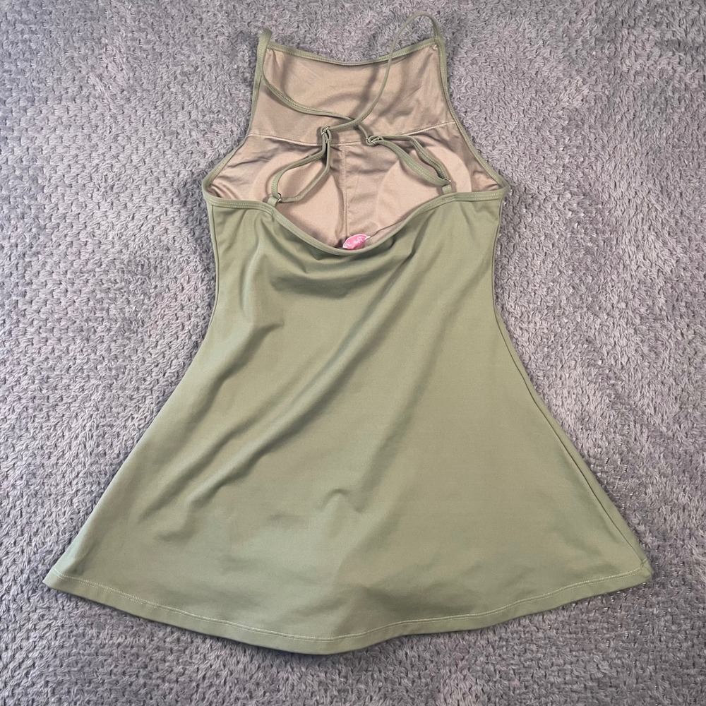 Pink Lily Green Active Dress Size Small Built-in Shorts Cross Back Athleisure - Picture 6 of 10